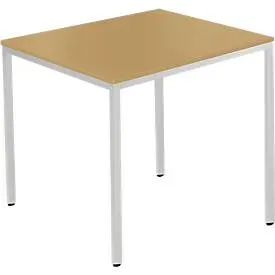 Schäfer Shop Pure Stahlrohrtisch, Quadrat, Quadratrohrfuss, B 800 x T 800 x H 720 mm, Buche/weissaluminium