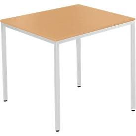 Schäfer Shop Pure Stahlrohrtisch, Rechteck, Quadratrohrfuss, B 800 x T 700 x H 720 mm, Buche/weissaluminium