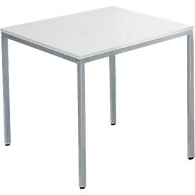 Schäfer Shop Pure Stahlrohrtisch, Rechteck, Quadratrohrfuss, B 800 x T 700 x H 720 mm, lichtgrau/weissaluminium