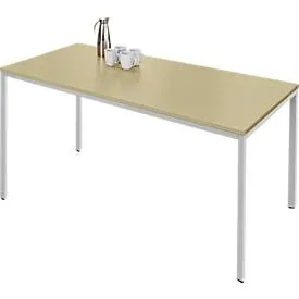 Schäfer Shop Pure Stahlrohrtisch, Rechteck, Quadratrohrfuss, B 1600 x T 700 x H 720 mm, Ahorn/weissaluminium