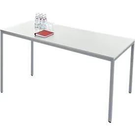 Schäfer Shop Pure Stahlrohrtisch, Rechteck, Quadratrohrfuss, B 1600 x T 800 x H 720 mm, lichtgrau/weissaluminium