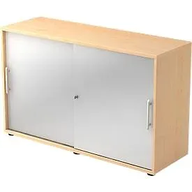 Schiebetürenschrank JENA, 2 OH, Front silber, B 1200 x T 400 x H 748 mm, Ahorn-Dekor