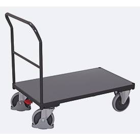 Schiebebügelwagen, Stahl/MDF-Platte, Anthrazitgrau/Dunkelgrau, L 1030 x B 700 mm, mit Querstrebe, TPE-Rollen mit EasySTOP, bis 500 kg