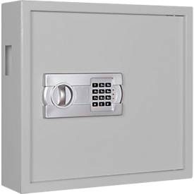 Schlüsselschrank SLE 80, für die Wandmontage, 80 Haken, mit Einwurfschlitz, Türanschlag rechts, Elektronikschloss mit Batterien, inkl. Verankerungsmaterial, B 460 x T 130 x H 430 mm, Stahlblech, lichtgrau RAL 7035
