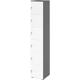 Schliessfachschrank Topas Line, 6 Ordnerhöhen, 6 Fächer, Zylinderschloss, B 400 x T 420 x H 2156 mm, graphit/weiss