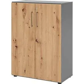 Schränke Breno, 3 OH, abschliessbar, 28 kg je Boden, B 800 x T 420 x H 1100 mm, graphit/Asteiche