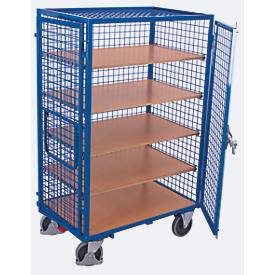 Schrankwagen, Stahl/MDF-Platte, Enzianblau/Buche-Dekor, 5 Etagen, 1245 x 785 mm, Dach und Doppelflügeltür, abschliessbar, EasySTOP, bis 500 kg