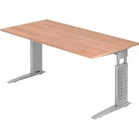 Hammerbacher Schreibtisch US16 Walnuss, Silber 1.600 x 800 x 680 x 680 - 860 mm
