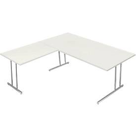 Schreibtisch Toledo, mit Anbautisch, höhenverstellbar, C-Fuss, B 2000 x T 1000 mm, weiss