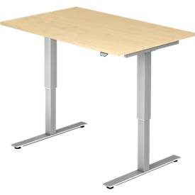 Hammerbacher Sitz-Stehschreibtisch XMST Ahorn, Silber 1.200 x 800 x 650 mm