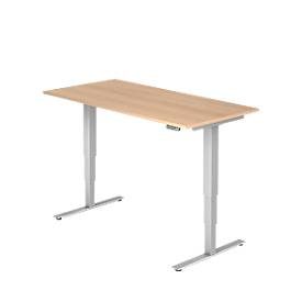 Hammerbacher Sitz-Stehschreibtisch XDSM Eiche, Silber 1.600 x 800 x 800 x 620 - 1.270 mm