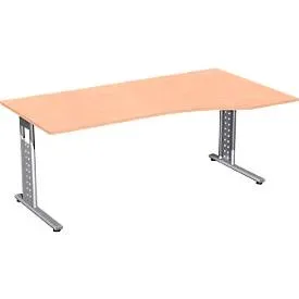 Schreibtisch ALICANTE, C-Fuss, Freiform, Ansatz rechts, B 1800 x T 800/1000 x H 680-820 mm, Buche-Dekor