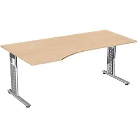 Schreibtisch ALICANTE, Freiform, Ansatz links, B 1800 x T 1000/800 x H 680-820 mm, Buche-Dekor
