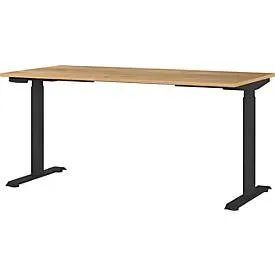 Schreibtisch Boston, elektrisch höhenverstellbar, Rechteck, T-Fuss, Memory-USB-Panel, B 1600 x T 800 x H 720-1200 mm, Navarra-Eiche/schwarz