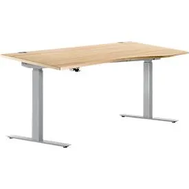 Schreibtisch ERGO DRIVE ED 470, elektrisch höhenverstellbar, Freiform, Ansatz rechts, T-Fuss, B 1800 x T 1000 x H 692-1147 mm, Ahorn/weissalu