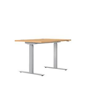 Schreibtisch ERGO DRIVE ED 470, elektrisch höhenverstellbar, Rechteck, T-Fuss, B 1200 x T 800 x H 692-1147 mm, Buche/weissaluminium RAL 9006