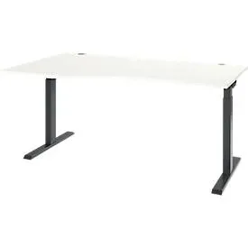 Schreibtisch ERGO-T 2.0, Freiform, Ansatz links, T-Fuss, B 1800 x T 1000/800 x H 675-895 mm, weiss/anthrazit