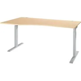 Schreibtisch ERGO-T 2.0, Freiform, Ansatz links, T-Fuss, B 1800 x T 1000/800 x H 675-895 mm, Ahorn/weissalu