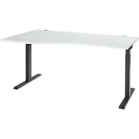 Schreibtisch ERGO-T 2.0, Freiform, Ansatz links, T-Fuss, B 1800 x T 1000/800 x H 675-895 mm, lichtgrau/anthrazit