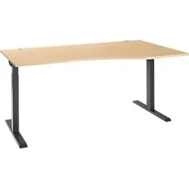 Schreibtisch ERGO-T 2.0, Freiform, Ansatz rechts, T-Fuss, B 1800 x T 1000/800 x H 675-895 mm, Ahorn/anthrazit