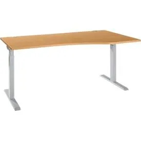 Schreibtisch ERGO-T 2.0, Freiform, Ansatz rechts, T-Fuss, B 1800 x T 1000/800 x H 675-895 mm, Buche/weissalu