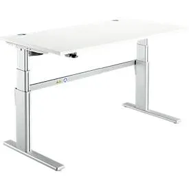 Schreibtisch Komfort, elektrisch höhenverstellbar, Rechteck, C-Fuss, B 1600 x T 800 x H 655-1305 mm, weiss/weissaluminium RAL 9006
