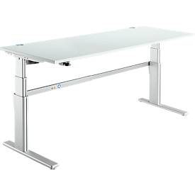 Schreibtisch Komfort, elektrisch höhenverstellbar, Rechteck, C-Fuss, B 1800 x T 800 x H 655-1305 mm, lichtgrau/weissaluminium RAL 9006