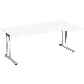 Schreibtisch mit Ansatz PALENQUE, C-Fuss, Freiform, manuelle Höhenverstellung, Ansatz rechts, B 1800 x T 800/1000 x H 680-820 mm, weiss
