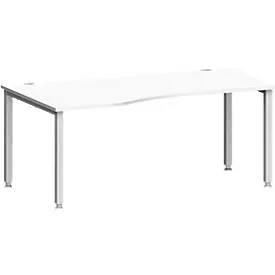 Schreibtisch MODENA FLEX, Freiform, Ansatz links, 4-Fuss Quadratrohr, B 1800 x T 1000/800 x H 720-820 mm, weiss/weissaluminium