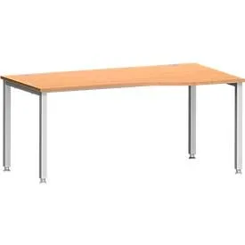Schreibtisch MODENA FLEX, Freiform, Ansatz rechts, 4-Fuss Quadratrohr, B 1800 x T 1000/800 x H 720-820 mm, Buche/weissaluminium