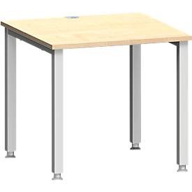 Schreibtisch MODENA FLEX, Quadrat, 4-Fuss Quadratrohr, B 800 x T 800 x H 720-820 mm, Ahorn/weissaluminium