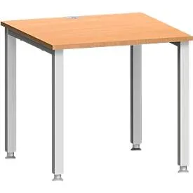 Schreibtisch MODENA FLEX, Quadrat, 4-Fuss Quadratrohr, B 800 x T 800 x H 720-820 mm, Buche/weissaluminium