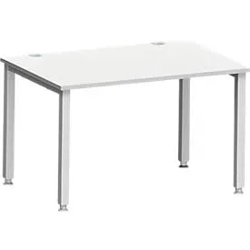 Schreibtisch MODENA FLEX, Rechteck, 4-Fuss Quadratrohr, B 1200 x T 800 x H 720-820 mm, lichtgrau/weissaluminium