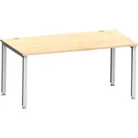Schreibtisch MODENA FLEX, Rechteck, 4-Fuss Quadratrohr, B 1600 x T 800 x H 720-820 mm, Ahorn/weissaluminium