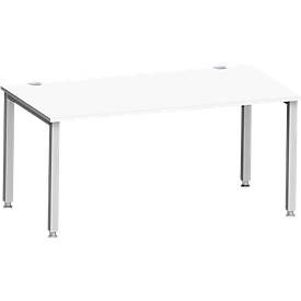 Schreibtisch MODENA FLEX, Rechteck, 4-Fuss Quadratrohr, B 1600 x T 800 x H 720-820 mm, weiss/weissaluminium