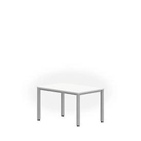Schreibtisch NEVADA, 4-Fuss, Rechteck, Quadratrohr, B 1200 x T 800 x H 740 mm, weiss/alusilber