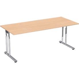 Schreibtisch PALENQUE, C-Fuss, Rechteck, B 1800 x T 800 x H 680-820 mm, Ahorn