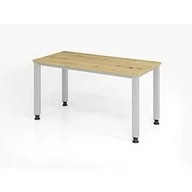 Hammerbacher Höhenverstellbarer gerader Schreibtisch mit 4 Füßen Express Q Eiche, Silber 1.200 x 672 x 685 - 810 mm