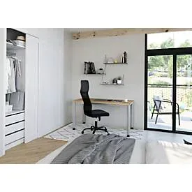 Hammerbacher Höhenverstellbarer gerader Schreibtisch mit 4 Füßen Express Q Eiche, Silber 1.400 x 672 x 685 - 810 mm