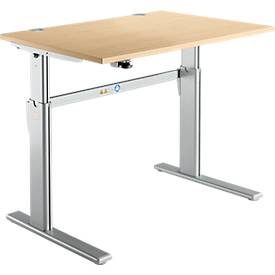 Schreibtisch Standard, elektrisch höhenverstellbar, Rechteck, C-Fuss, B 1200 x T 800 x H 725-1185 mm, Ahorn/weissaluminium RAL 9006