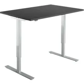 Schreibtisch Start Off, elektrisch höhenverstellbar, Rechteck, T-Fuss, B 1200 x T 800 x H 755-1255 mm, graphit/weissalu