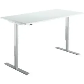 Schreibtisch Start Off, elektrisch höhenverstellbar, Rechteck, T-Fuss, B 1600 x T 800 x H 755-1255 mm, lichtgrau/weissalu