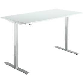 Schreibtisch Start Off, elektrisch höhenverstellbar, Rechteck, T-Fuss, B 1600 x T 800 x H 755-1255 mm, lichtgrau/weissalu