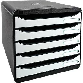 Exacompta - Schubladenbox Big Box Plus, 5 offene Schubladen, Glossy, A4, Weiss
