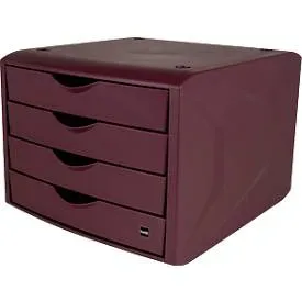 Schubladenbox Helit The Green Chameleon, 4 Schübe mit Auszugssperre, Format A4, stapelbar, rot