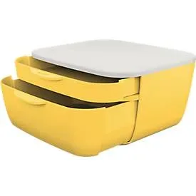 Schubladenbox Leitz® Cosy, lebensmittelecht, 2 Schübe, mit Gummifüsschen, B 251 x T 275 x H 143 mm, gelb