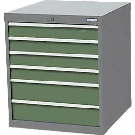 Schubladenschrank Bedrunka+Hirth, 2 x Schübe breit & 4 x Schübe schmal, abschliessbar, bis 1500 kg, B 705 x T 736 x H 819 mm, Stahlblech