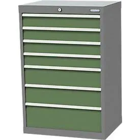 Schubladenschrank Bedrunka+Hirth, 7 Schübe, abschliessbar, bis 1200 kg, inkl. 48-teiligem Schubeinteilungsset, B 680 x T 500 x H 1019 mm, Stahlblech