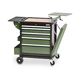 Schubladenschrank Bedrunka+Hirth maxmobile 2, mobil, 5 Schübe, Ablageflächen, abschliessbar, bis 300 kg, resedagrün RAL 6011, Stahlblech