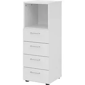 Schubladenschrank Breno, 4 Schübe, 1 Fach, Metallgriffe, B 400 x T 420 x H 1100 mm, lichtgrau/lichtgrau